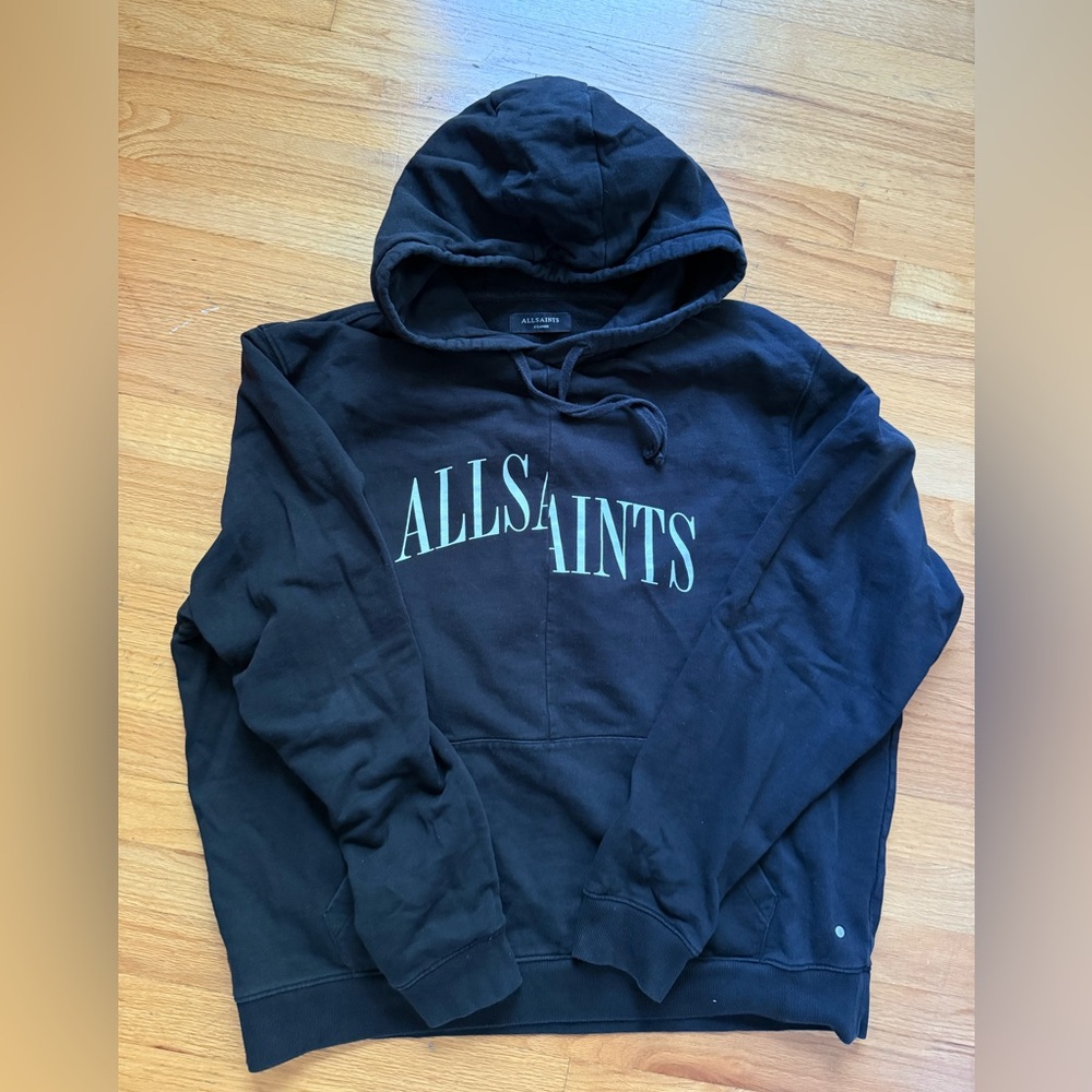 All Saints Black Hoodie with White Logo